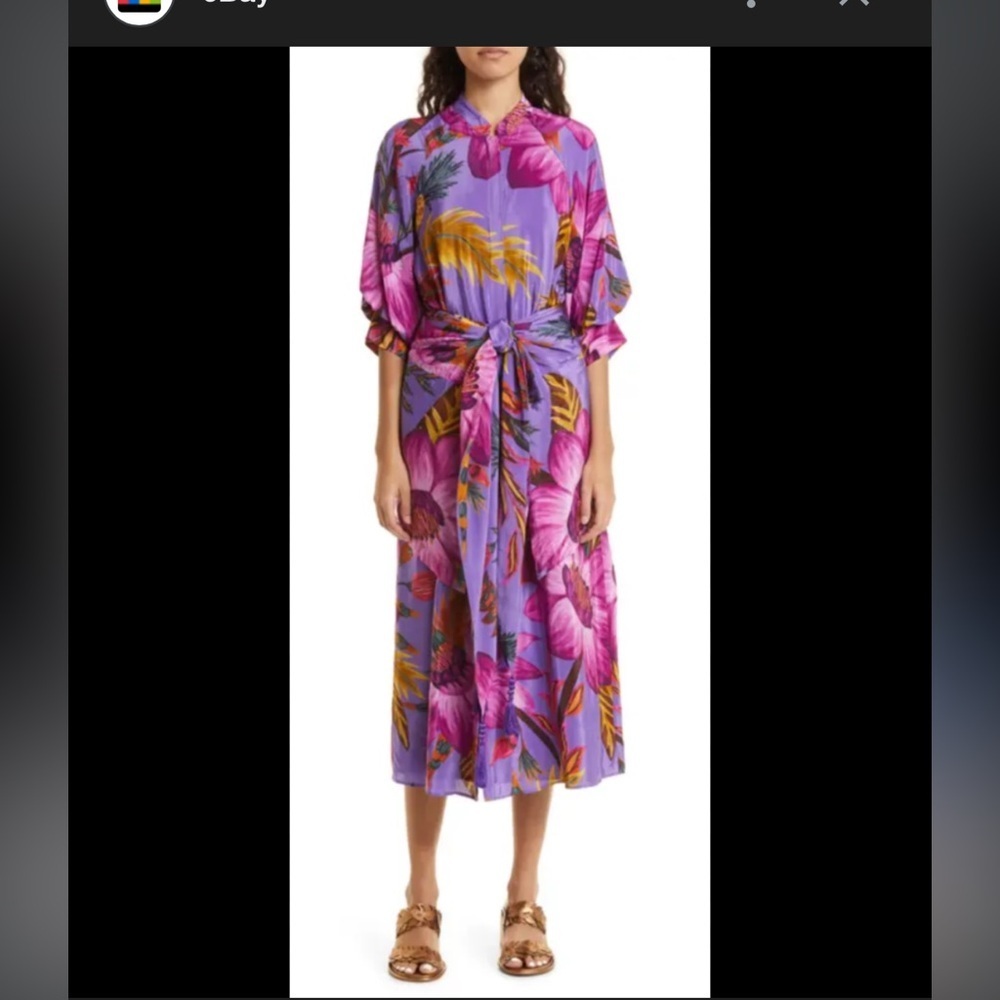 NWT Farm Rio Purple Floral Midi Dress with Scarf Belt Women’s Small